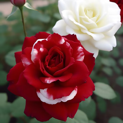 Seltene Zwillingsrosen in Rot und Weiß - Eine Symphonie der Schönheit 🌹❤️🤍